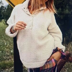 Aerie Cloud Sherpa Fleece Snap Pullover Ivory Size XL